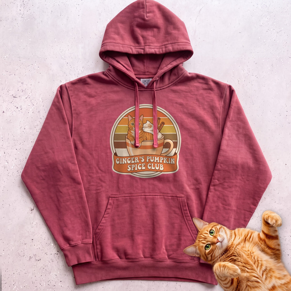 Personalized Pumpkin Spice Club Cat Hoodie - Crimson