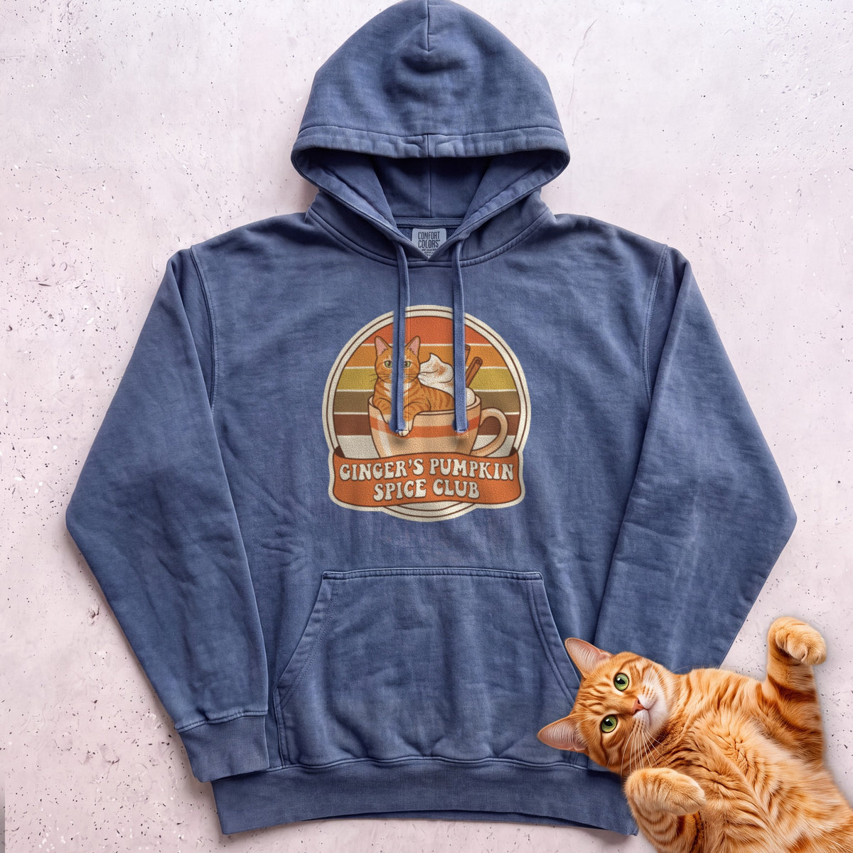 Personalized Pumpkin Spice Club Cat Hoodie - Denim