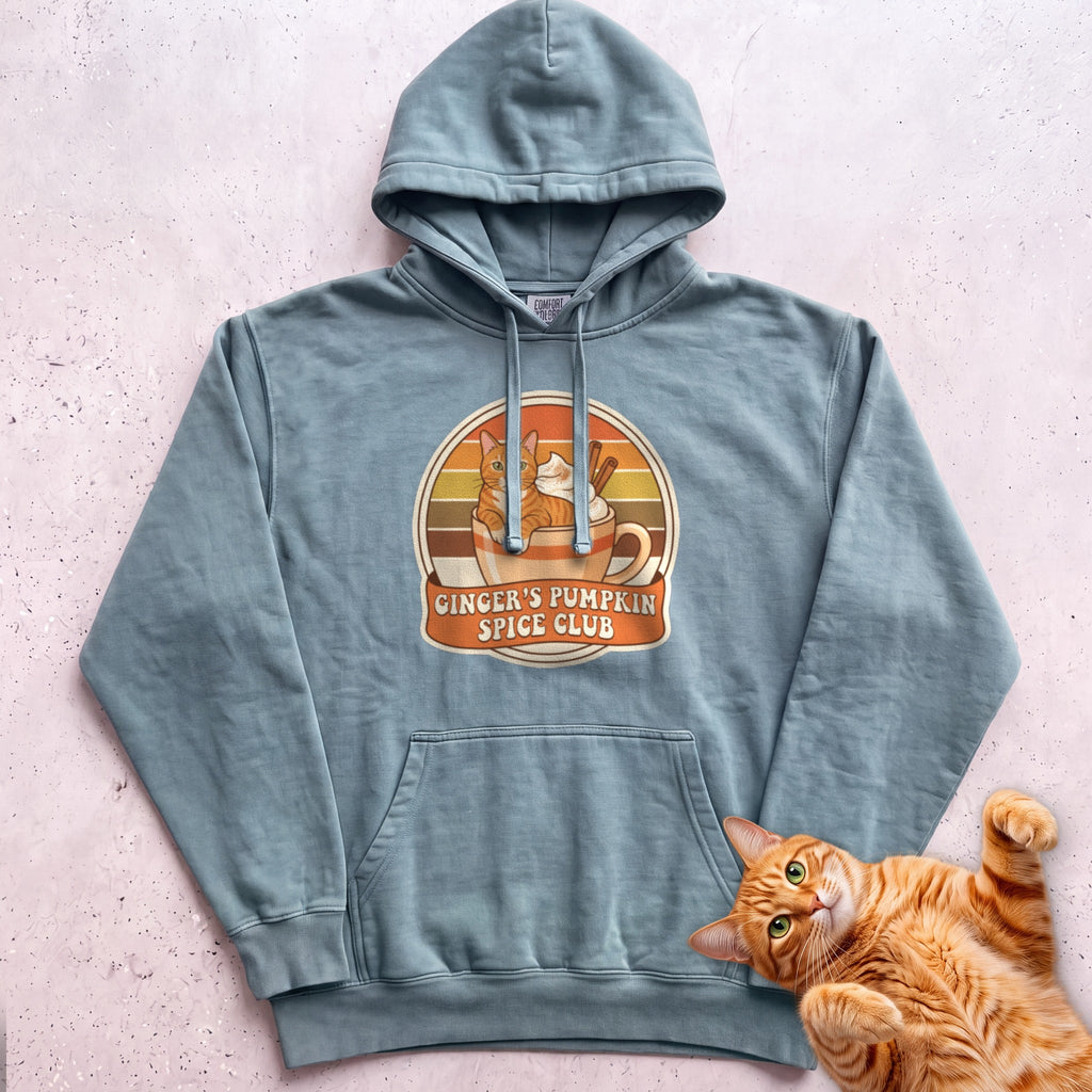 Personalized Pumpkin Spice Club Cat Hoodie - Seafoam