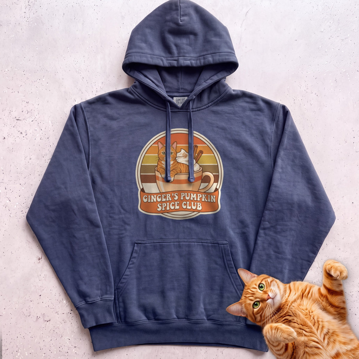 Personalized Pumpkin Spice Club Cat Hoodie - True Navy