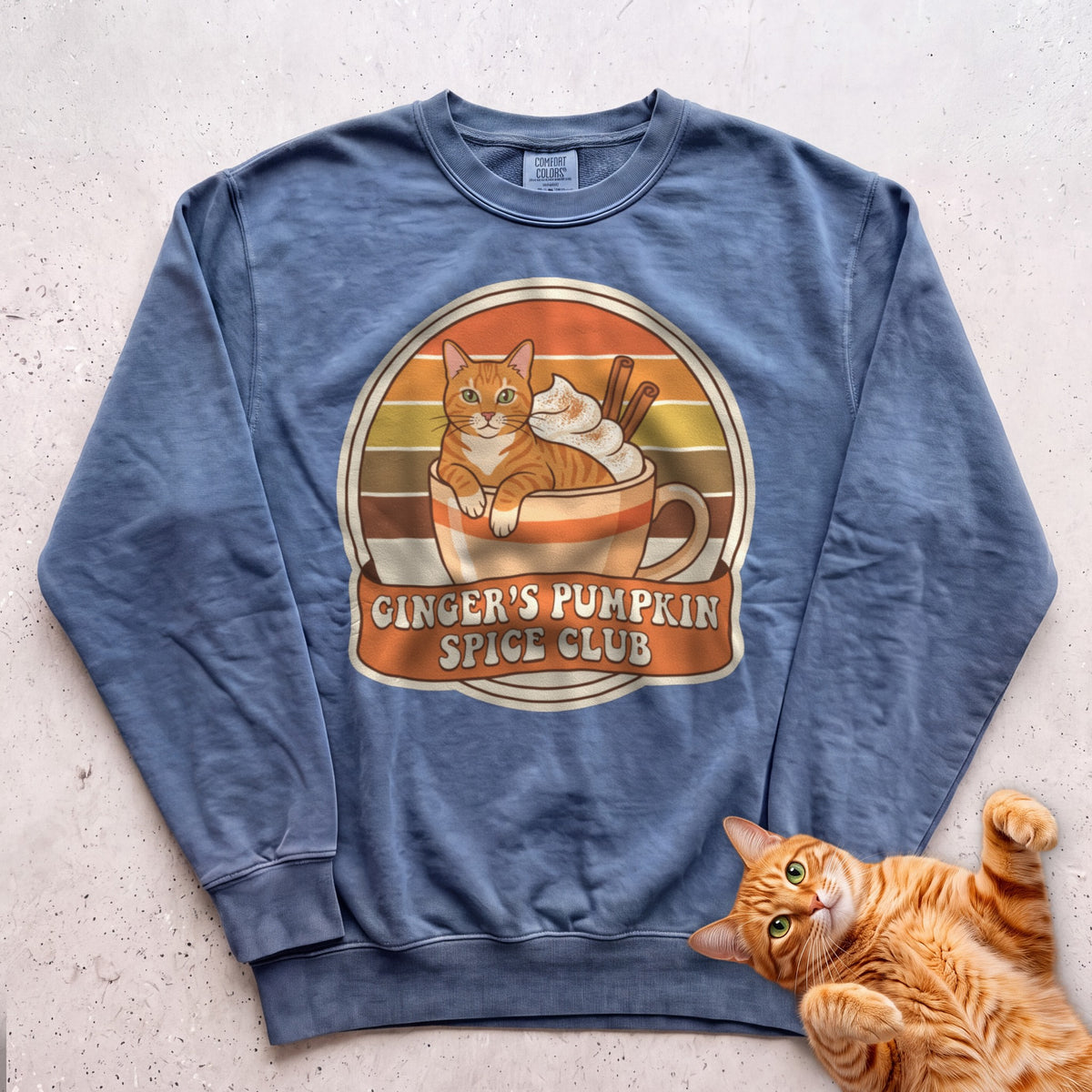 Personalized Pumpkin Spice Club Cat Sweatshirt - Blue Jean