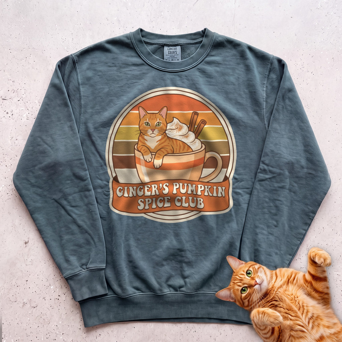 Personalized Pumpkin Spice Club Cat Sweatshirt - Blue Spruce