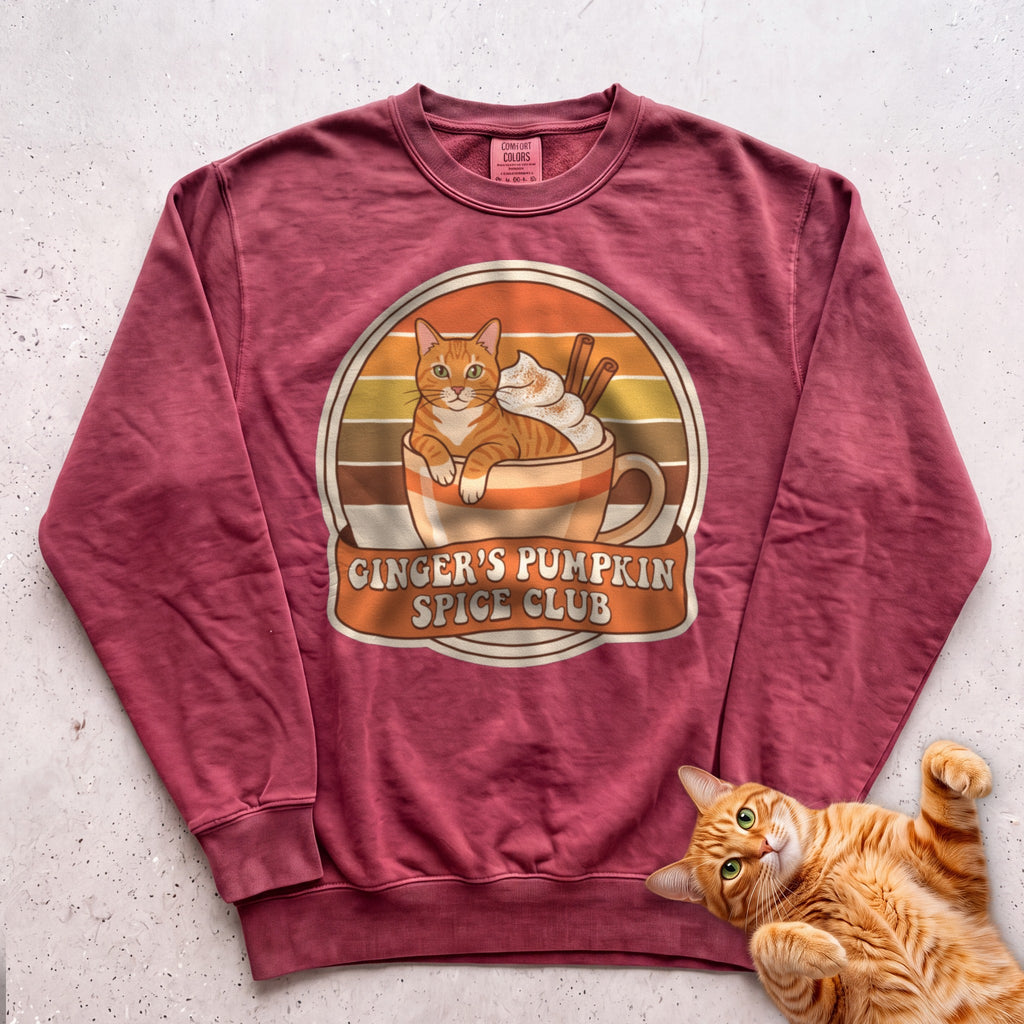 Personalized Pumpkin Spice Club Cat Sweatshirt - Crimson