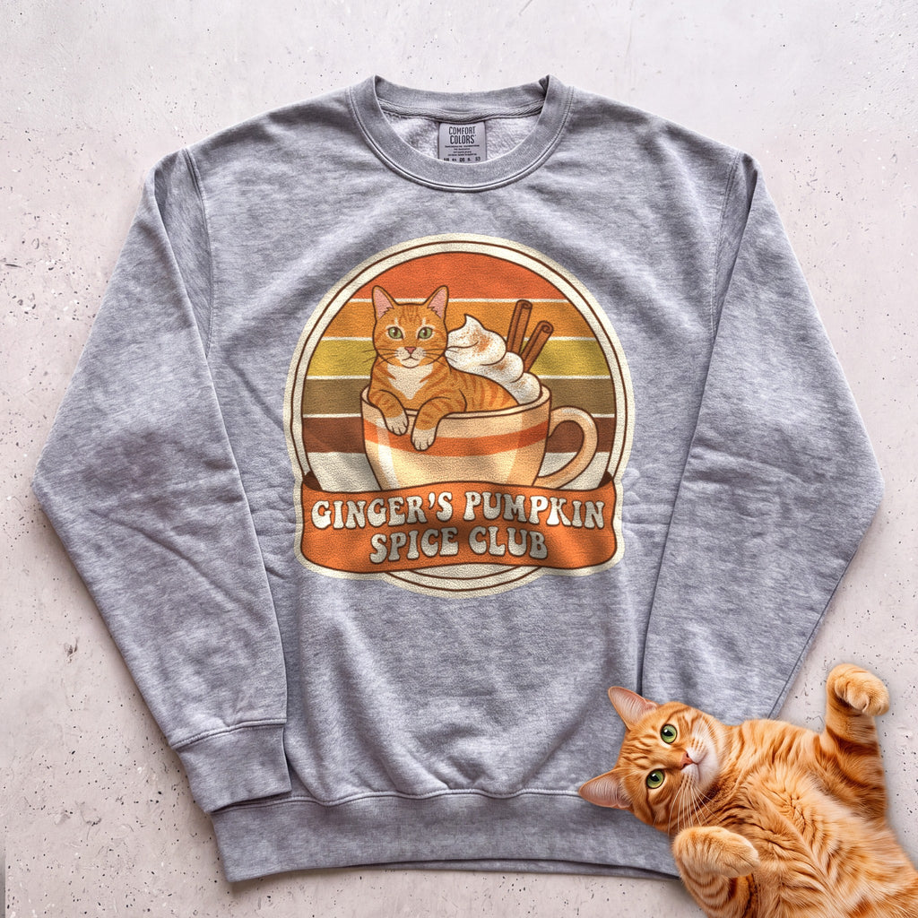 Personalized Pumpkin Spice Club Cat Sweatshirt - Grey