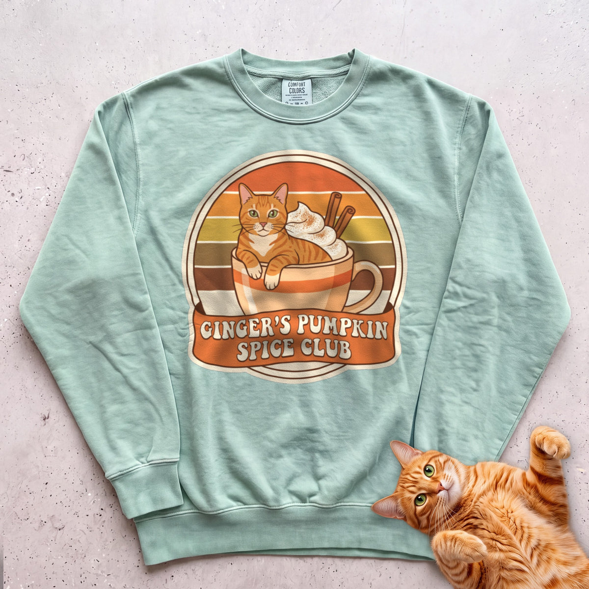 Personalized Pumpkin Spice Club Cat Sweatshirt - Light Green
