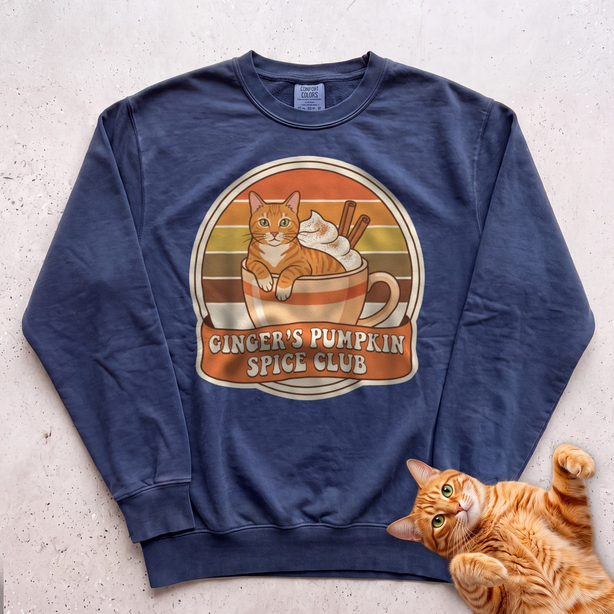 Personalized Pumpkin Spice Club Cat Sweatshirt - True Navy