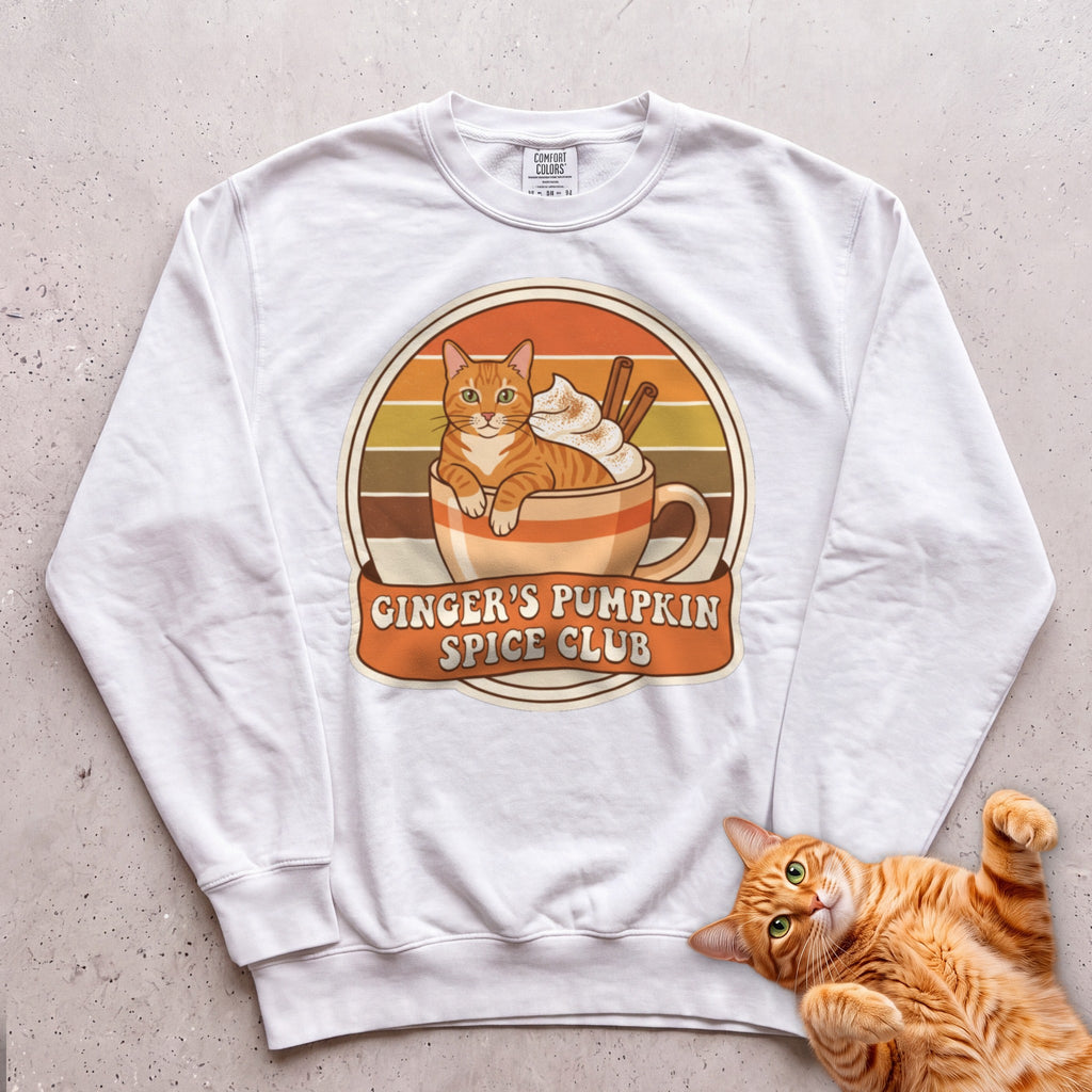 Personalized Pumpkin Spice Club Cat Sweatshirt - White