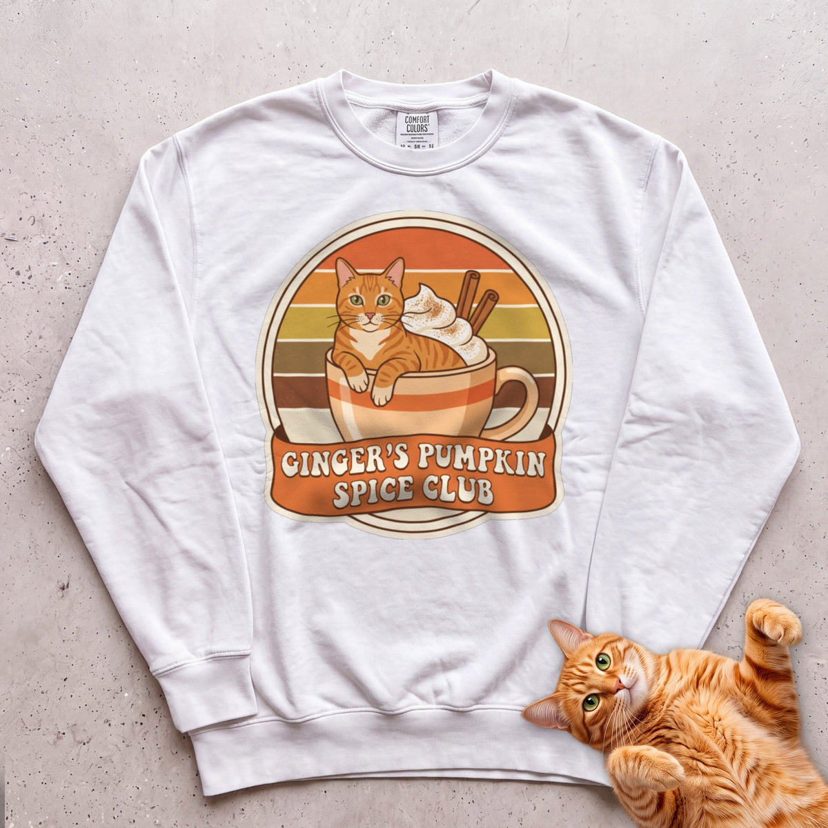 Personalized Pumpkin Spice Club Cat Sweatshirt - White