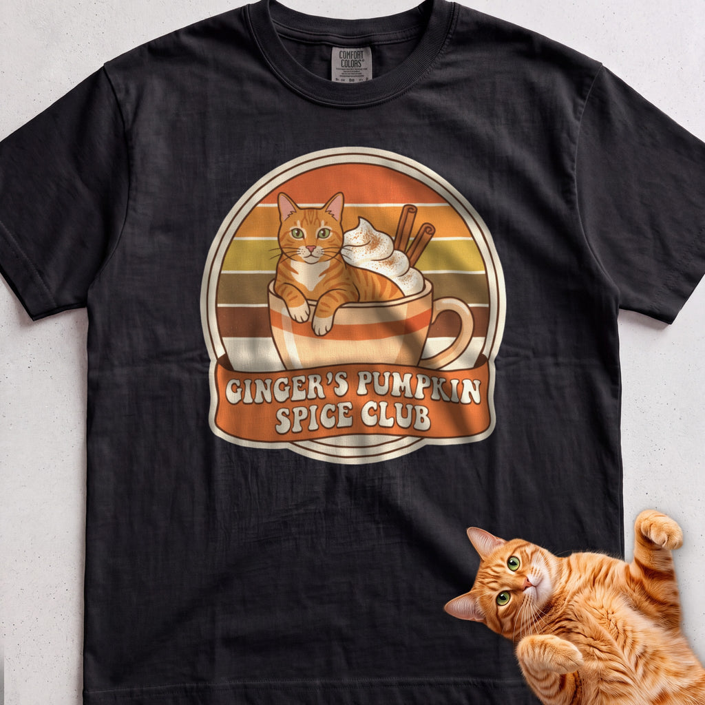 Personalized Pumpkin Spice Club Cat T-Shirt - Black