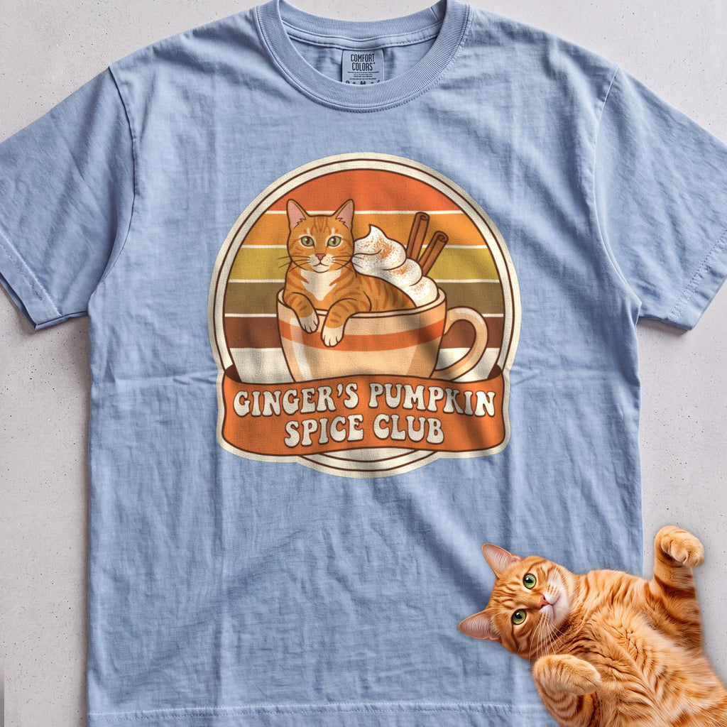 Personalized Pumpkin Spice Club Cat T-Shirt - Chambray