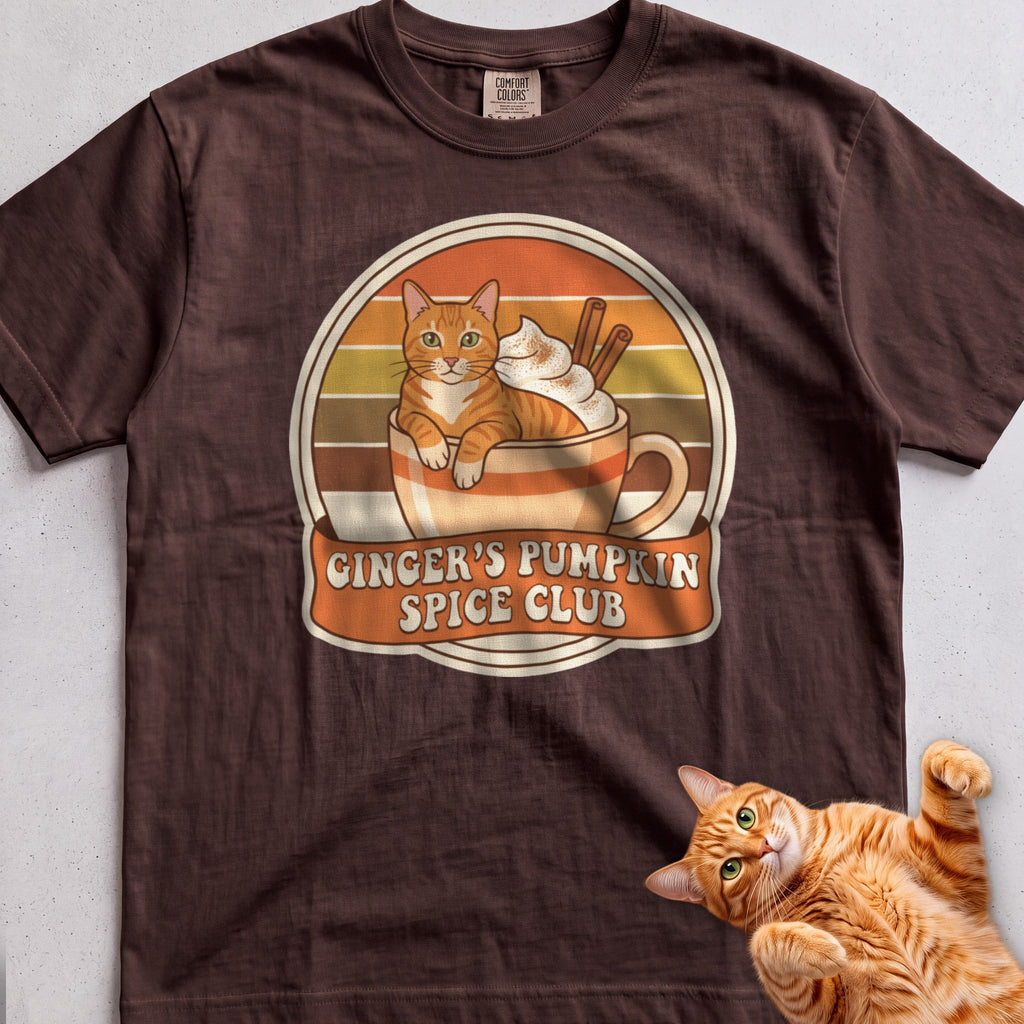 Personalized Pumpkin Spice Club Cat T-Shirt - Espresso