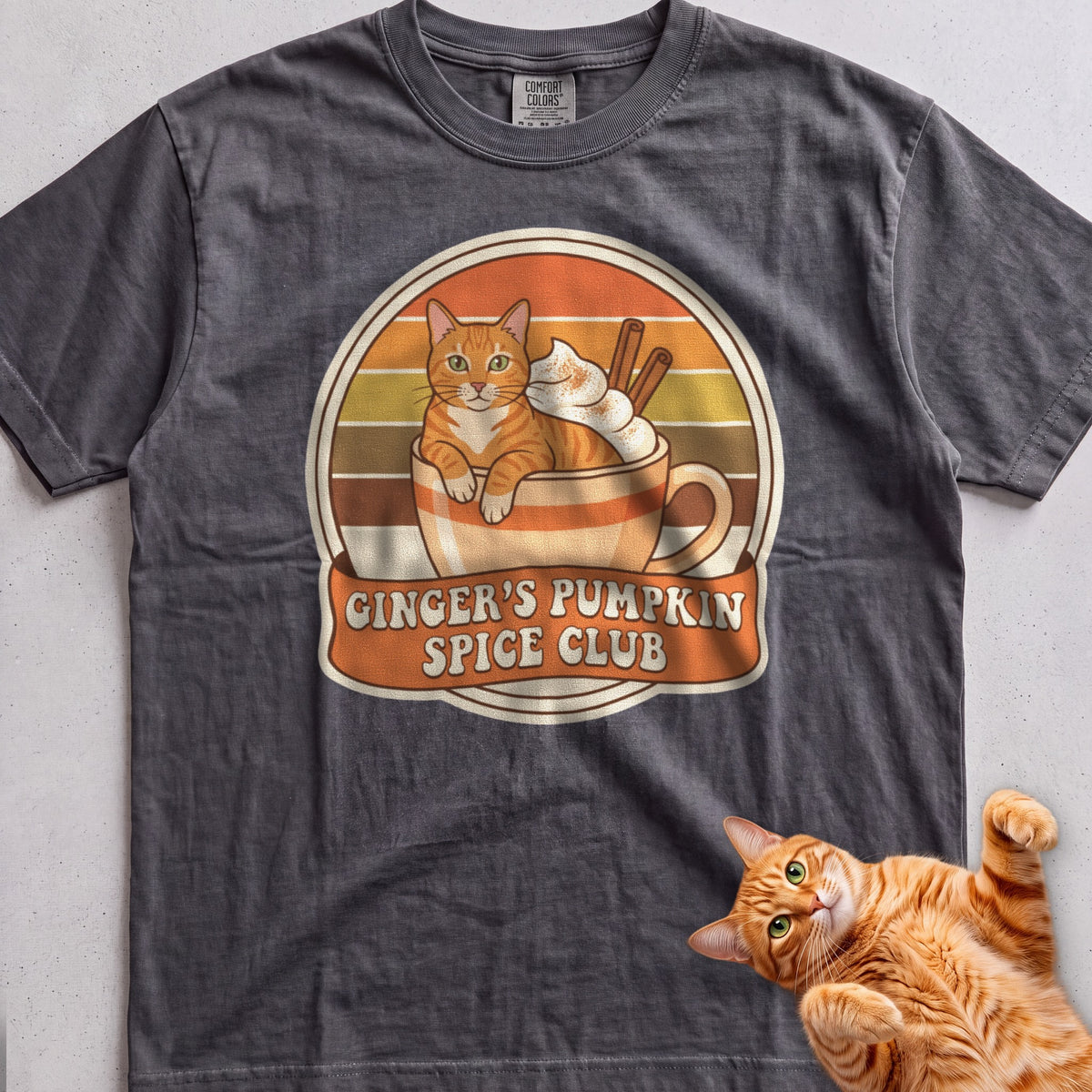 Personalized Pumpkin Spice Club Cat T-Shirt - Pepper