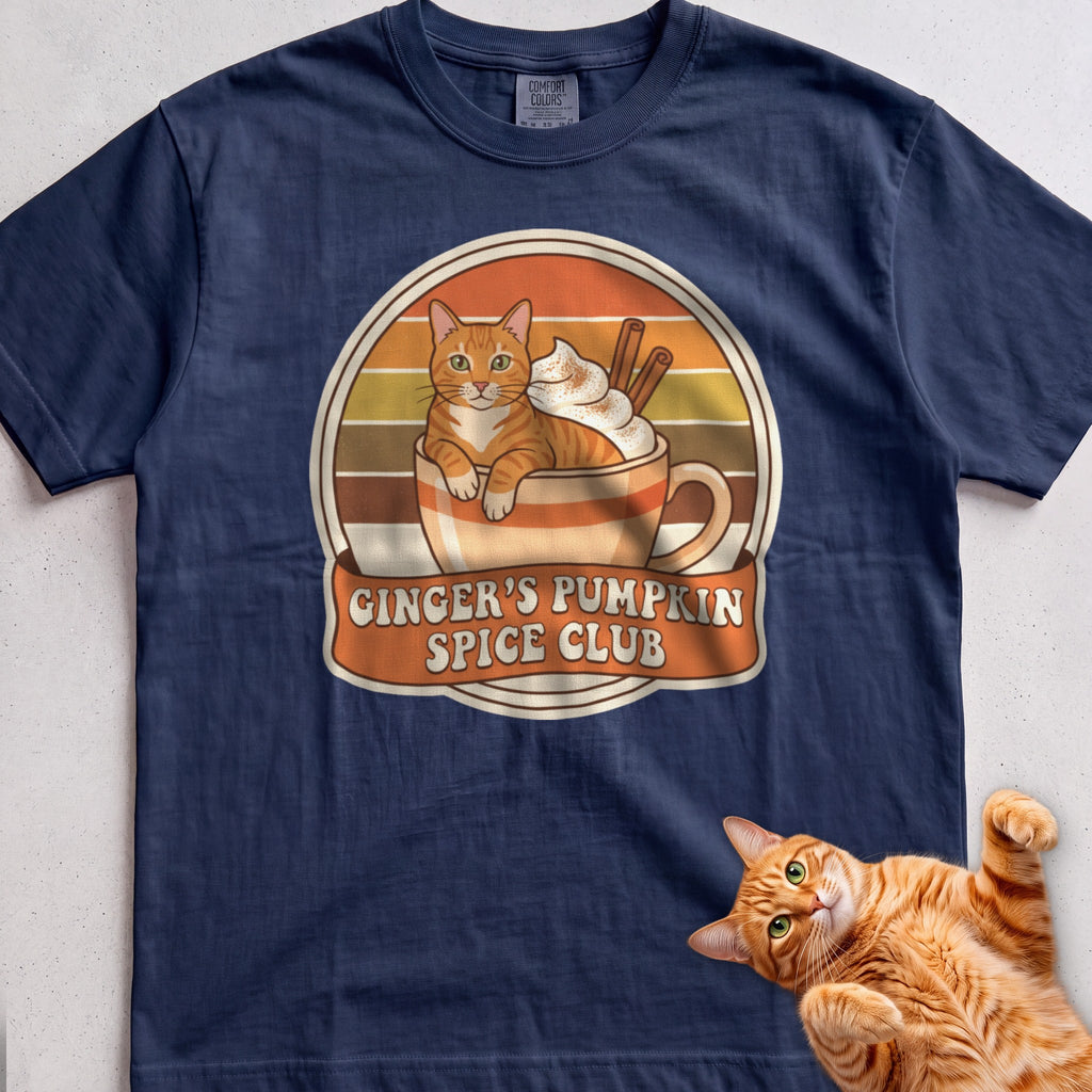 Personalized Pumpkin Spice Club Cat T-Shirt - True Navy