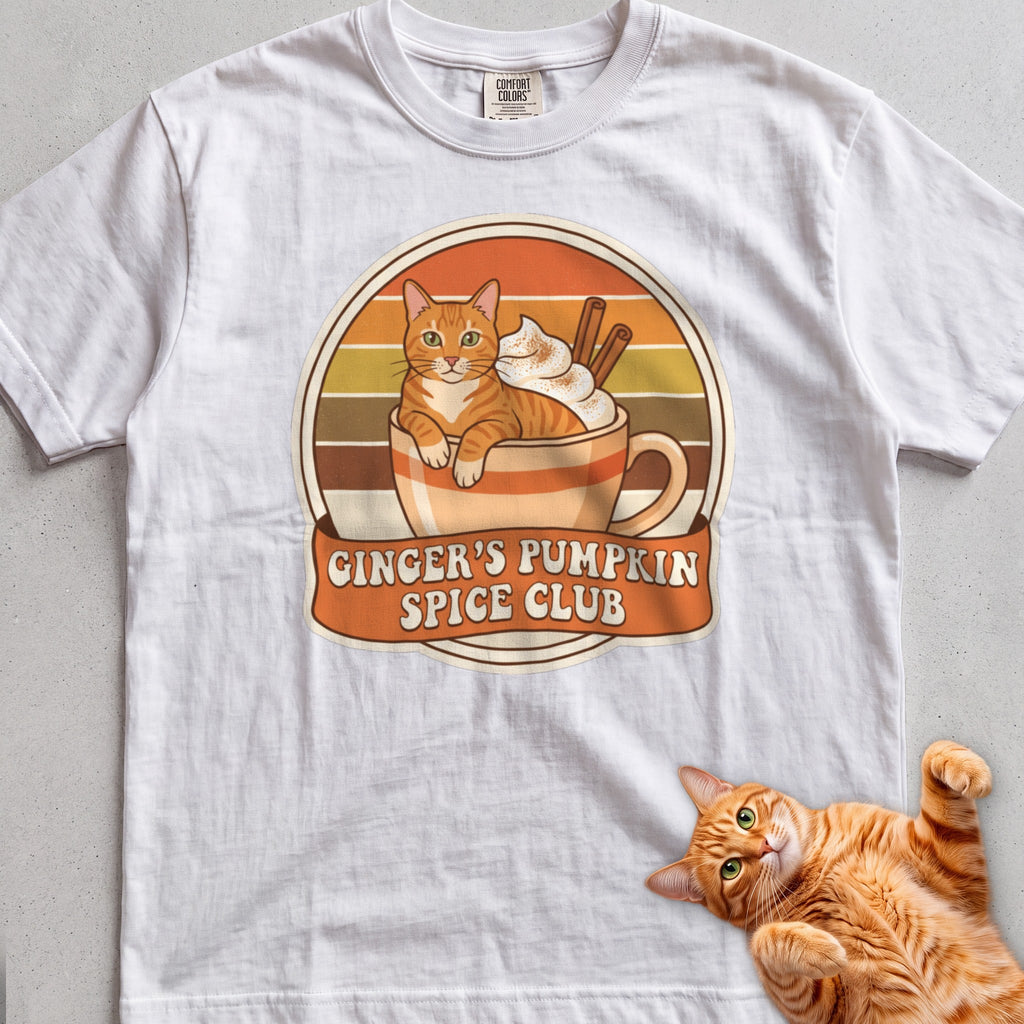 Personalized Pumpkin Spice Club Cat T-Shirt - White