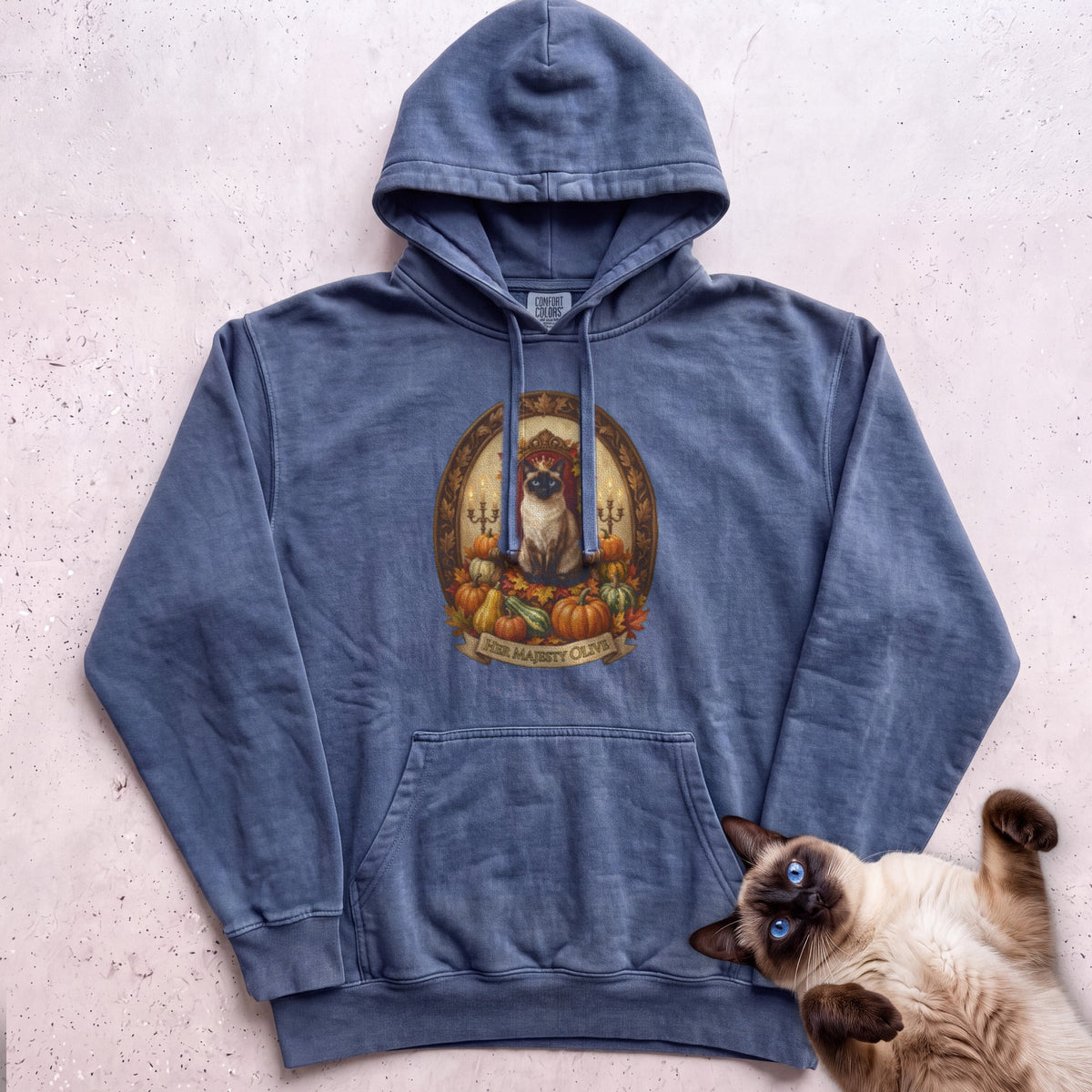 Personalized Pumpkin Throne Cat Hoodie - Denim