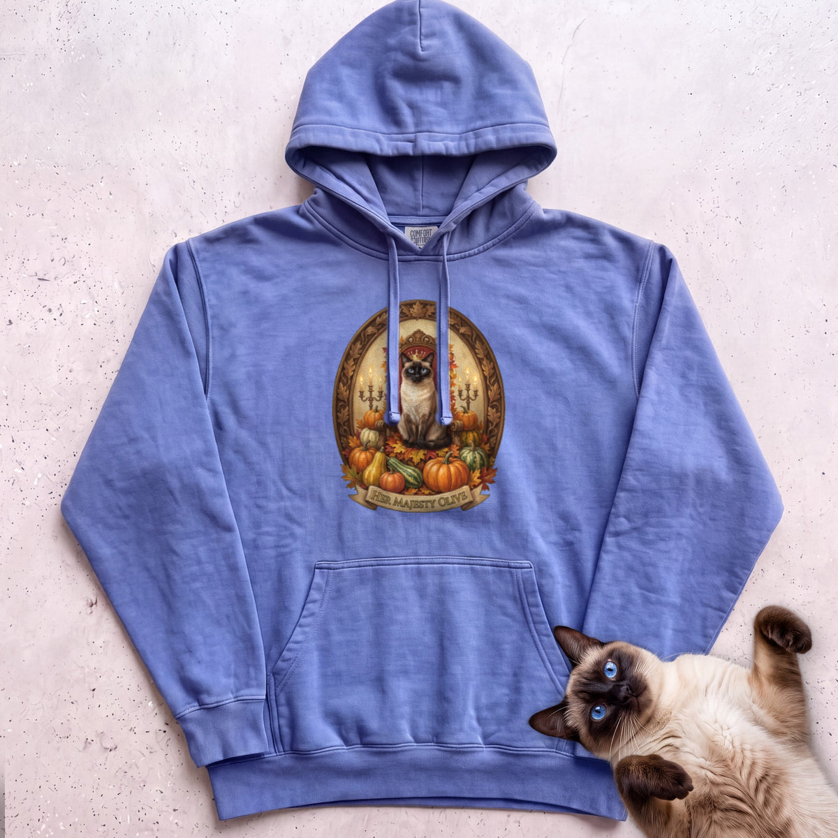 Personalized Pumpkin Throne Cat Hoodie - Flo Blue