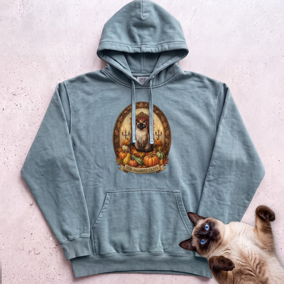 Personalized Pumpkin Throne Cat Hoodie - Seafoam