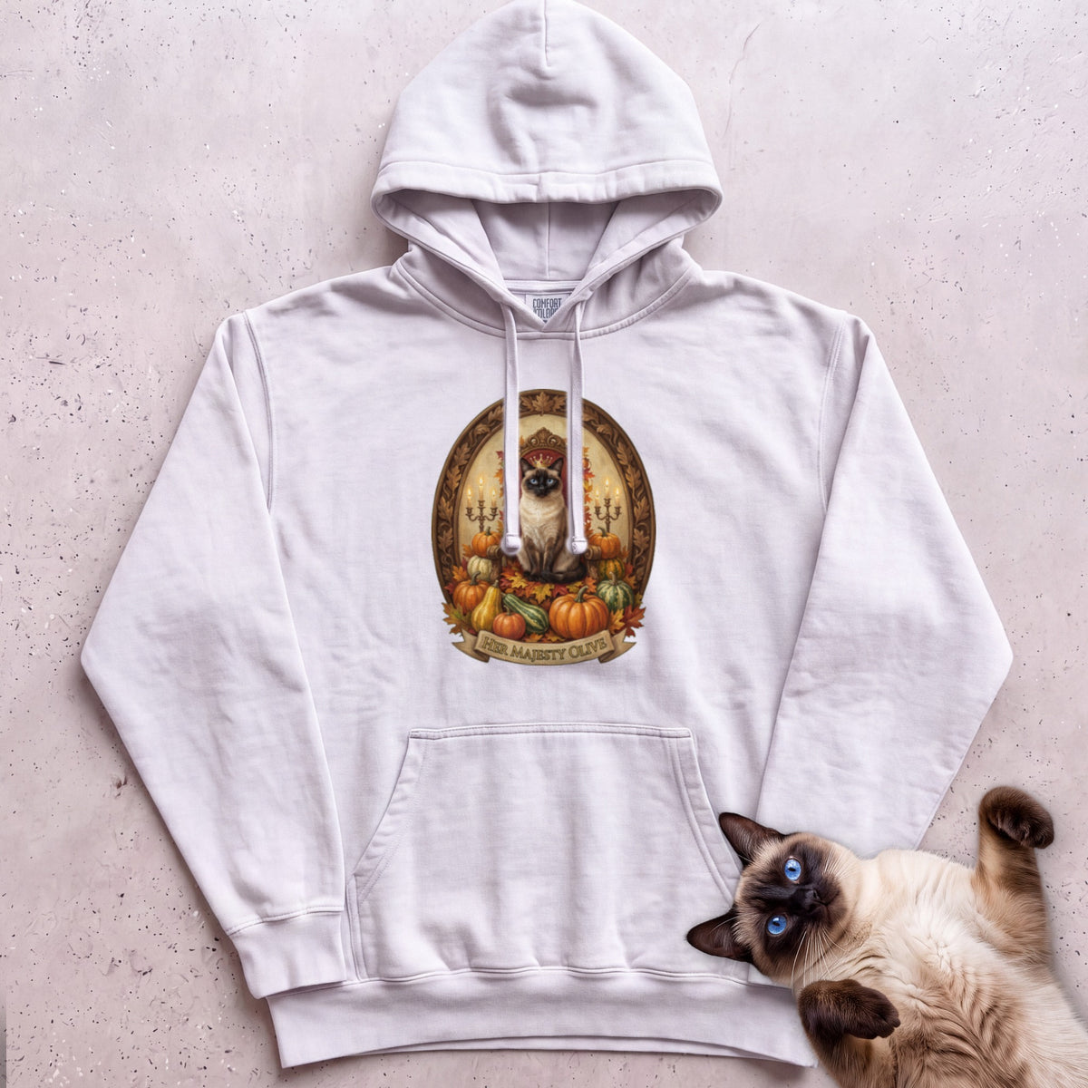 Personalized Pumpkin Throne Cat Hoodie - White