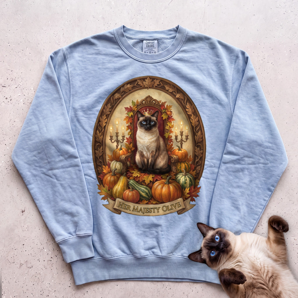 Personalized Pumpkin Throne Cat Sweatshirt - Chambray