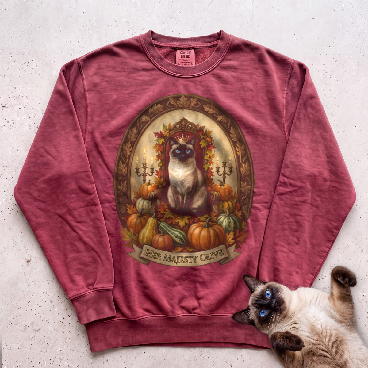 Personalized Pumpkin Throne Cat Sweatshirt - Crimson