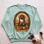 Personalized Pumpkin Throne Cat Sweatshirt - Light Green