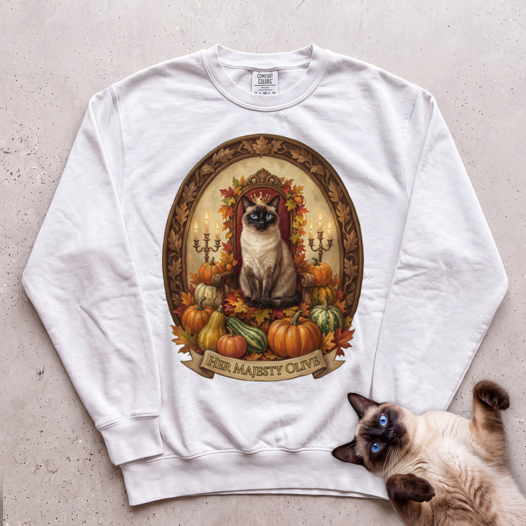 Personalized Pumpkin Throne Cat Sweatshirt - White