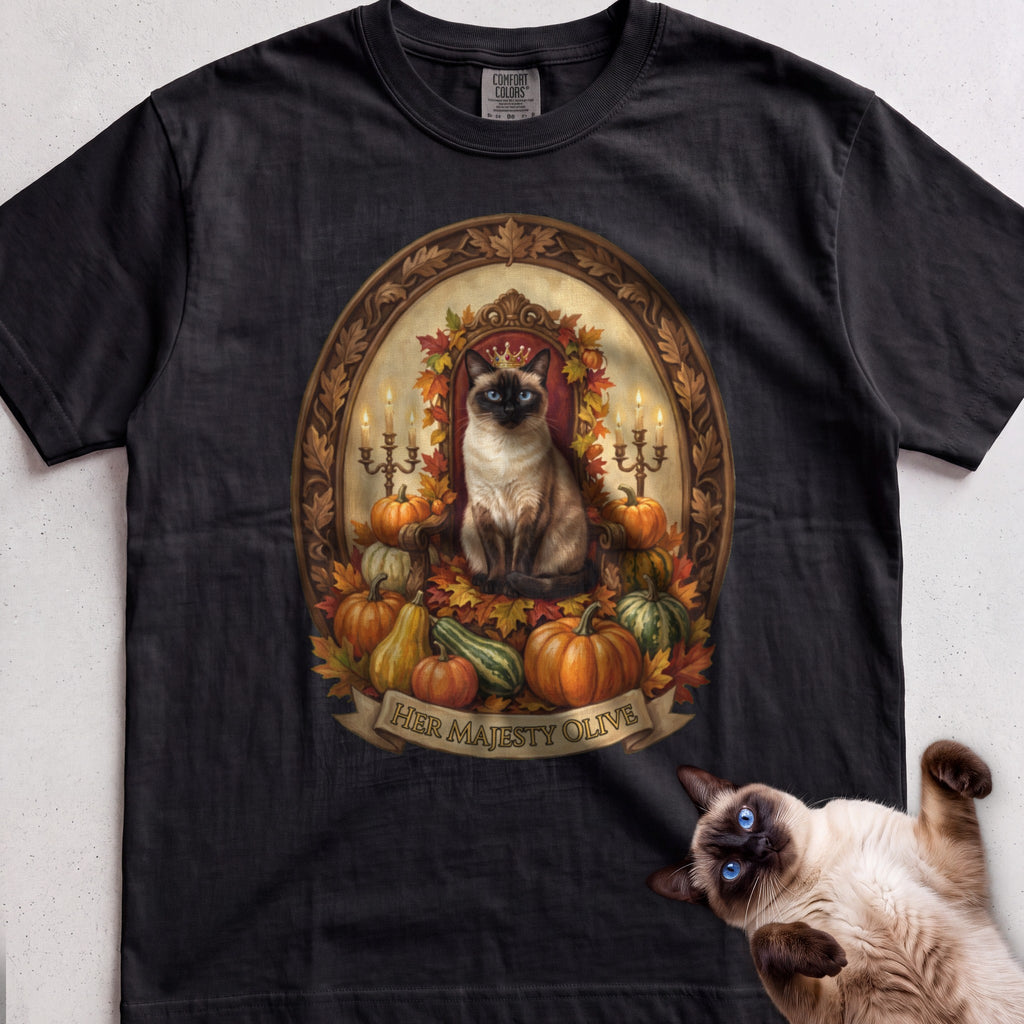Personalized Pumpkin Throne Cat T-Shirt - Black