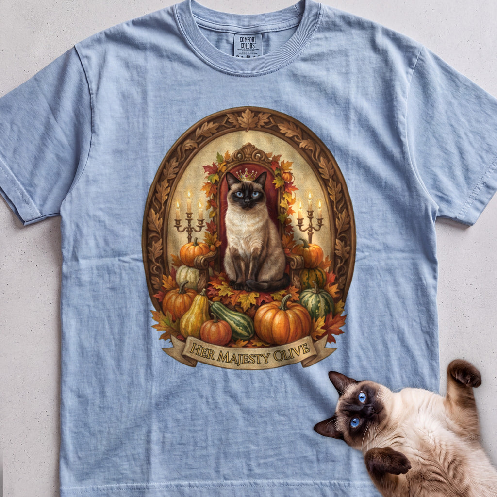 Personalized Pumpkin Throne Cat T-Shirt - Chambray