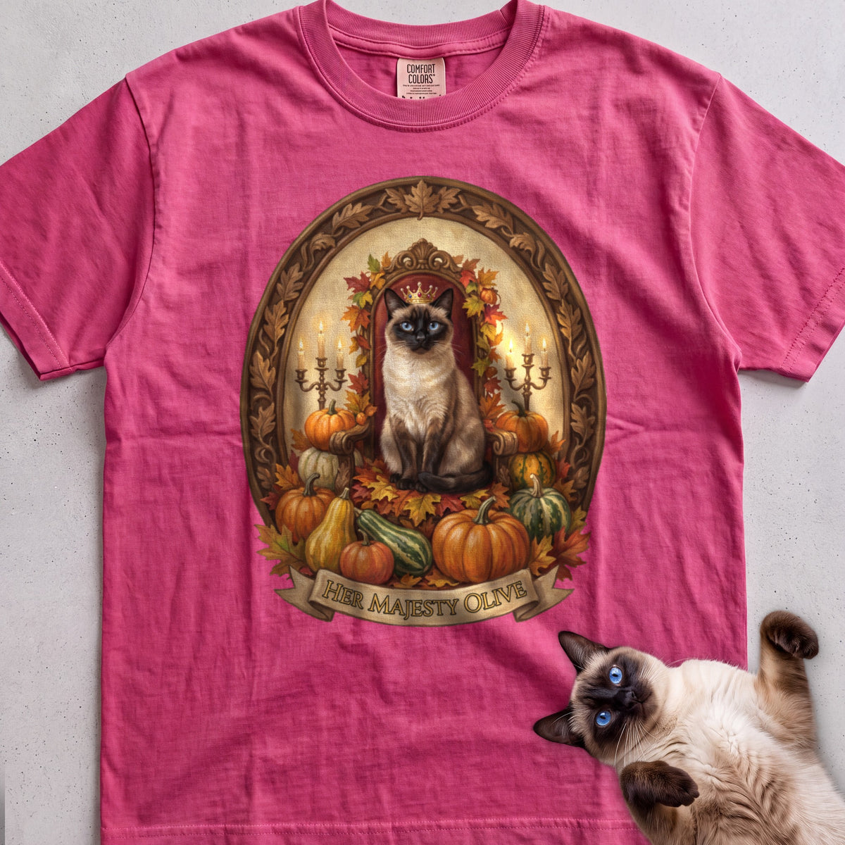 Personalized Pumpkin Throne Cat T-Shirt - Crunchberry