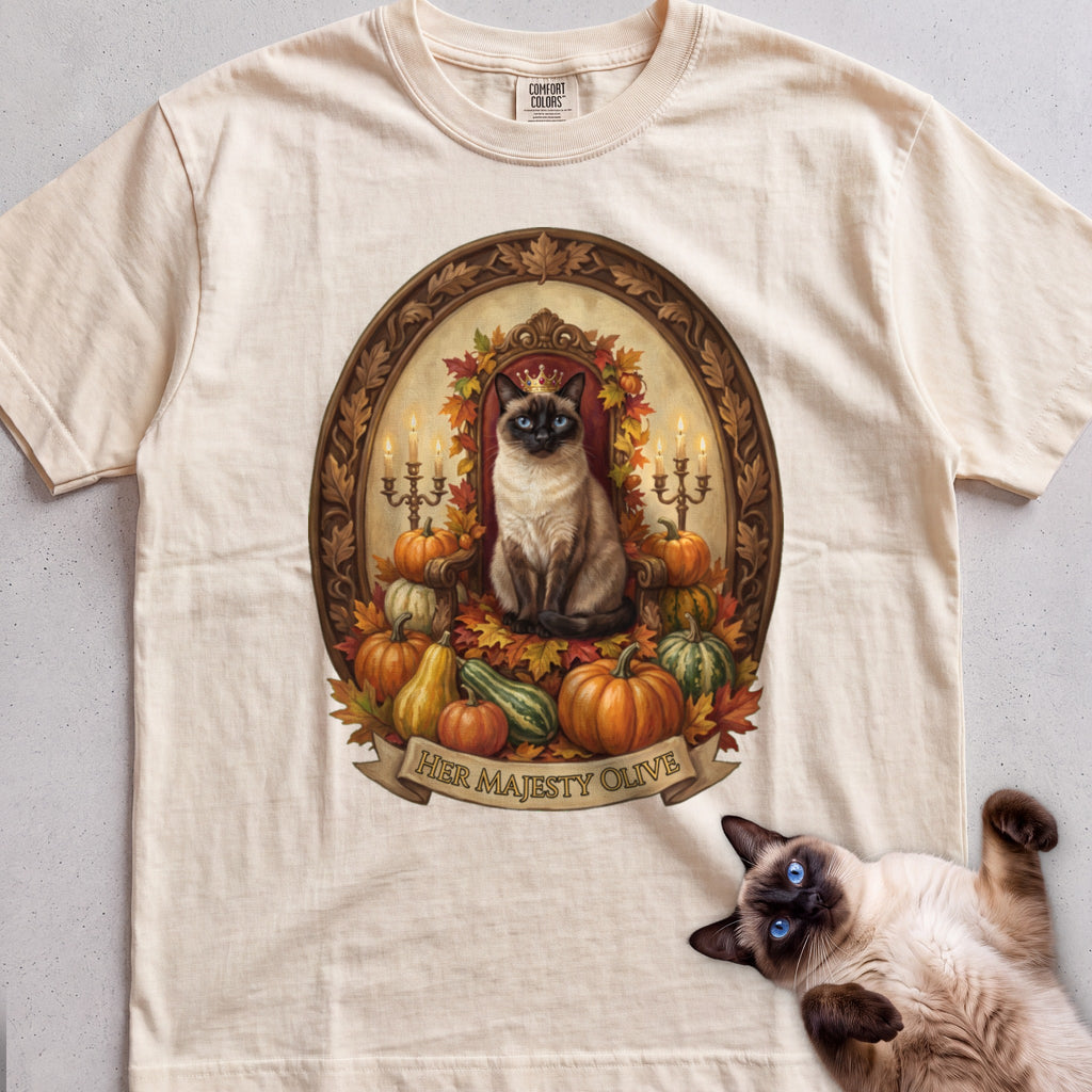 Personalized Pumpkin Throne Cat T-Shirt - Ivory