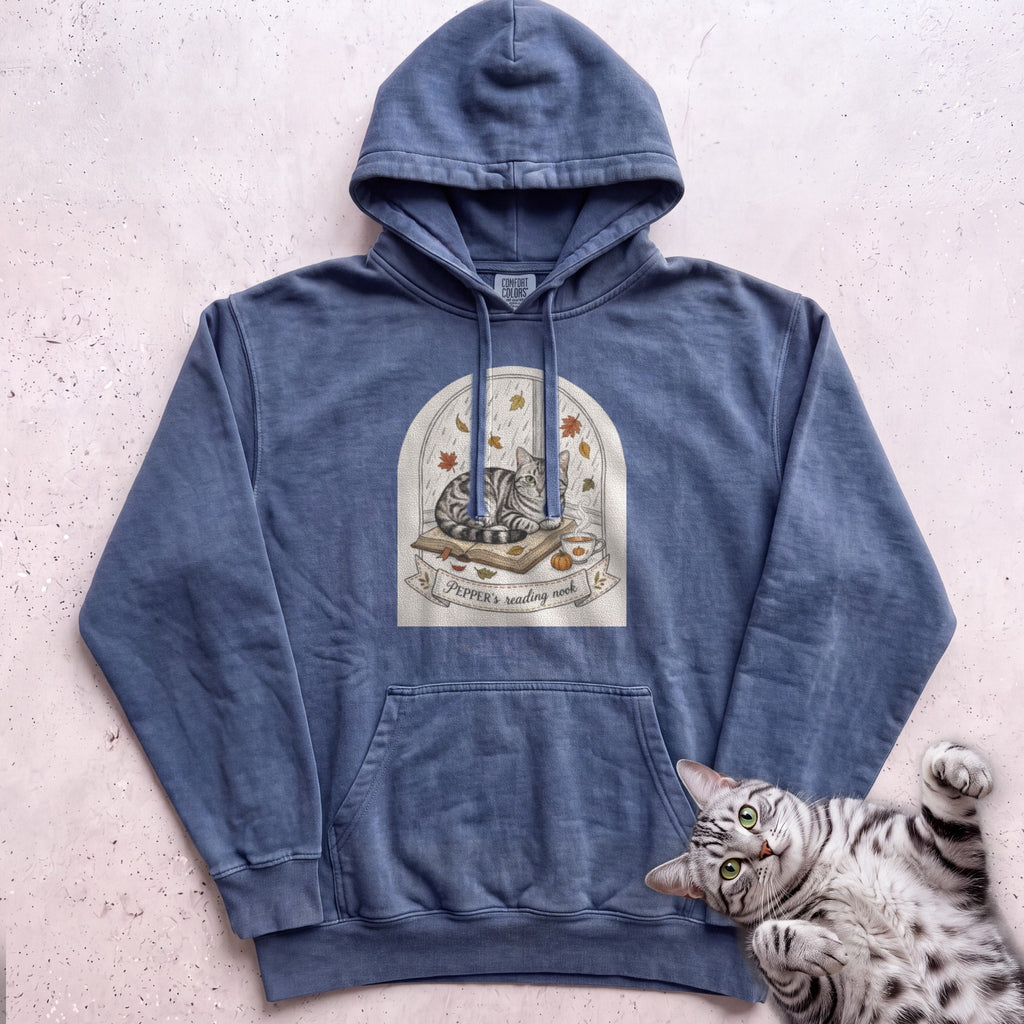 Personalized Reading Nook Cat Hoodie - Denim