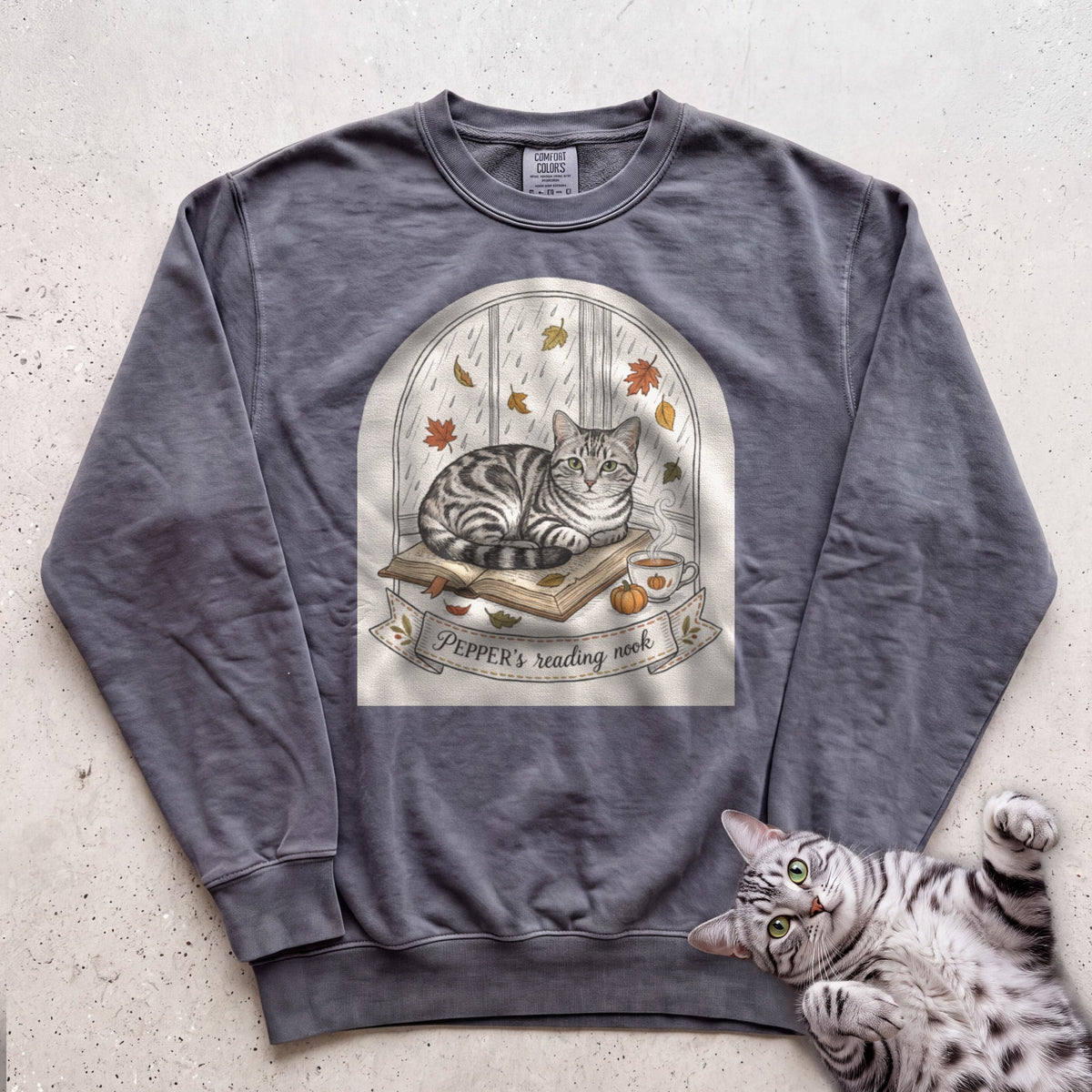 Personalized Reading Nook Cat Sweatshirt - Pepper