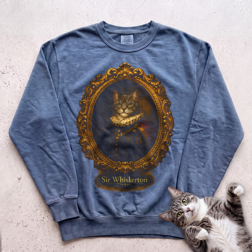 Personalized Royal Cat Portrait Sweatshirt - Blue Jean