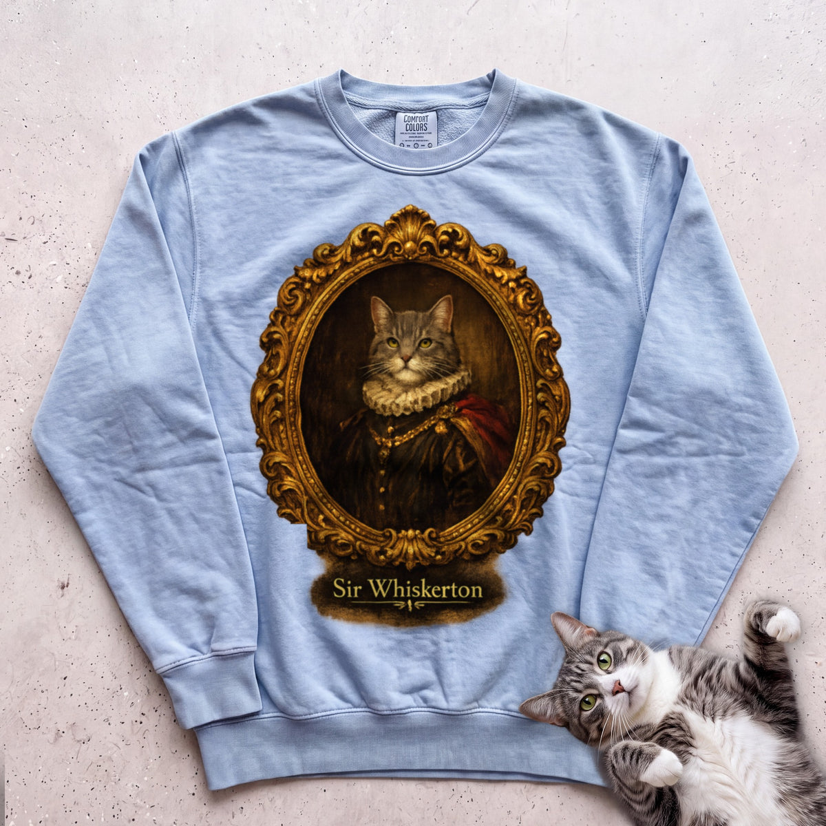 Personalized Royal Cat Portrait Sweatshirt - Chambray