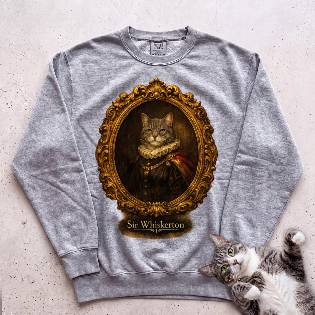 Personalized Royal Cat Portrait Sweatshirt - Grey