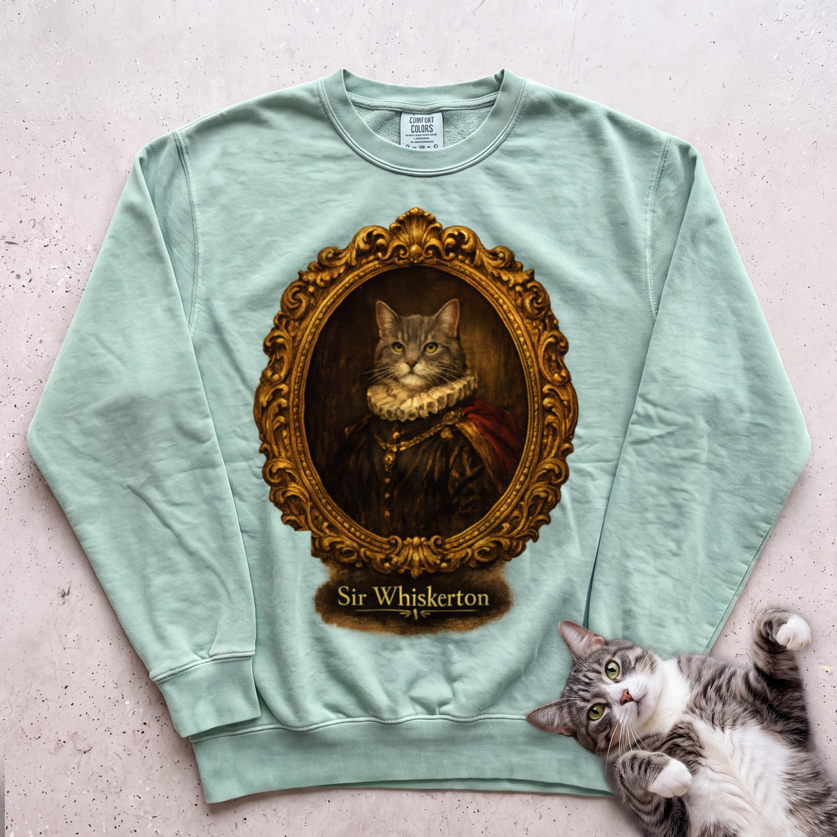 Personalized Royal Cat Portrait Sweatshirt - Light Green