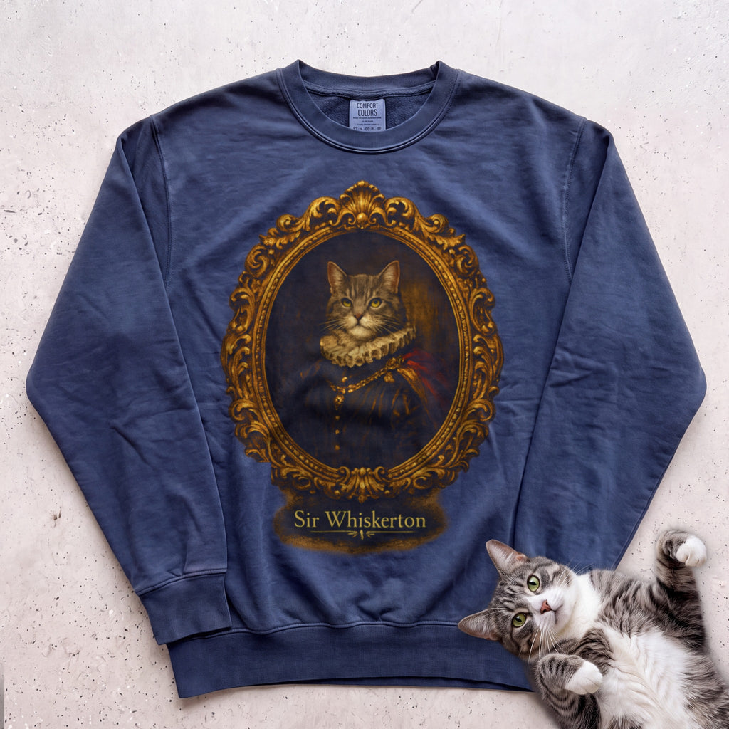 Personalized Royal Cat Portrait Sweatshirt - True Navy