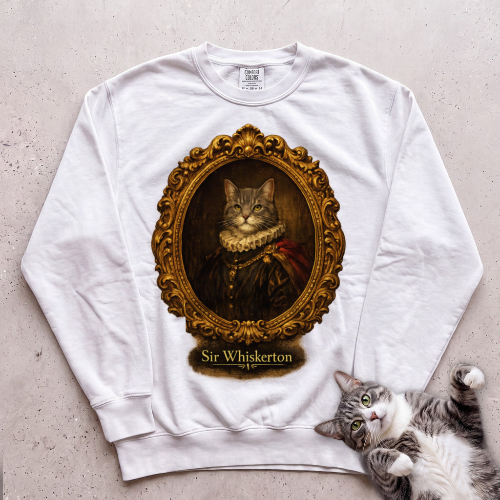 Personalized Royal Cat Portrait Sweatshirt - White