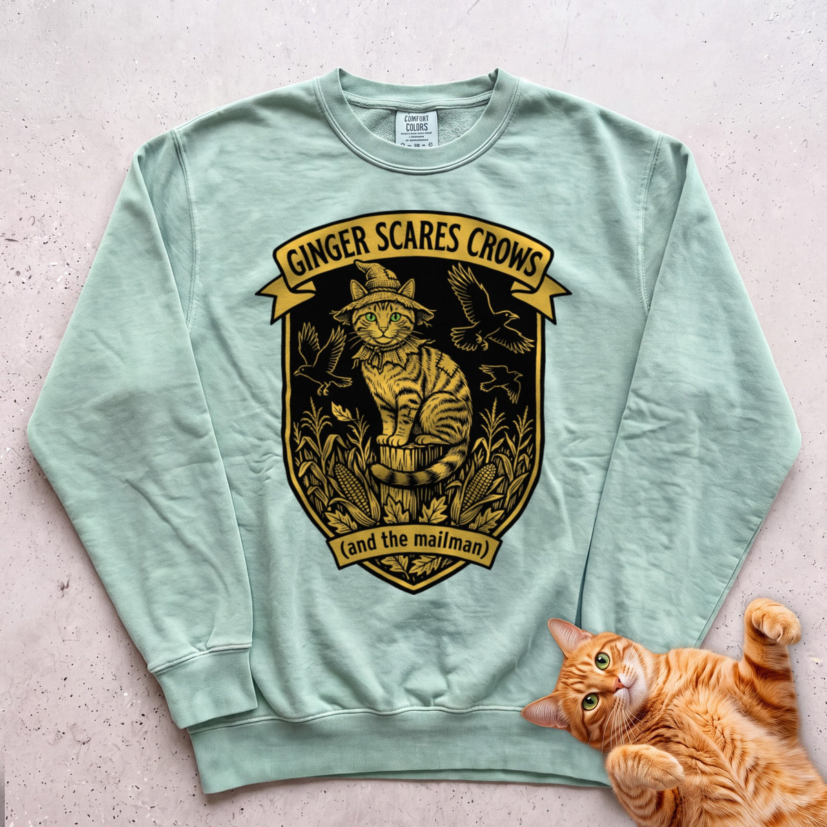 Personalized Scarecrow Cat Sweatshirt - Light Green