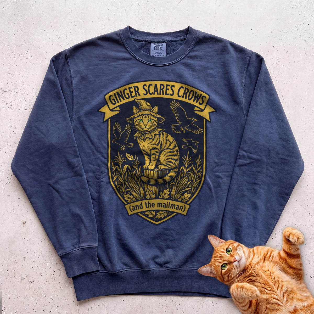 Personalized Scarecrow Cat Sweatshirt - True Navy