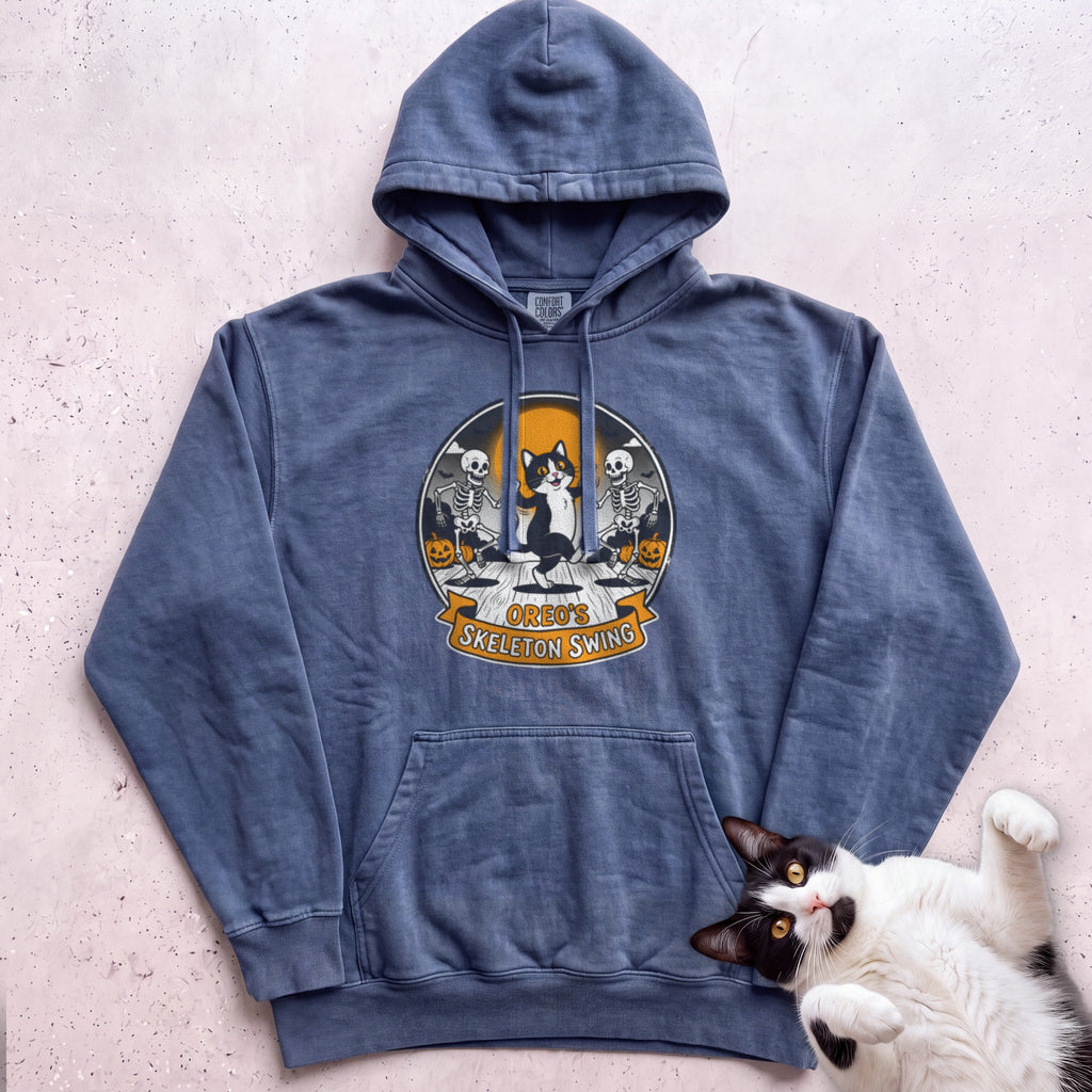 Personalized Skeleton Swing Cat Hoodie - Denim