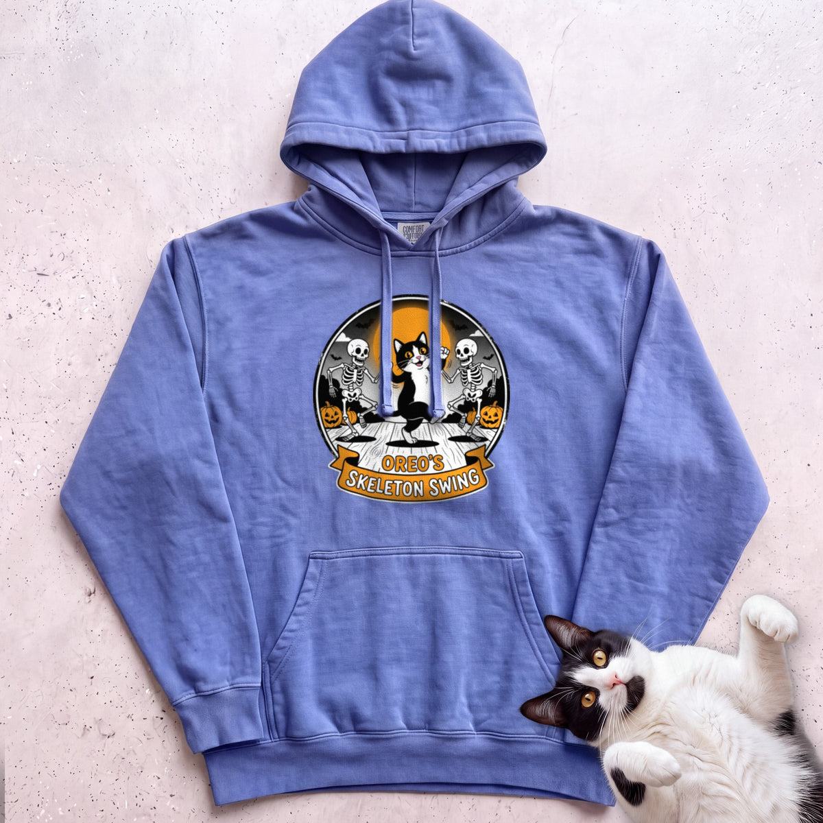Personalized Skeleton Swing Cat Hoodie - Flo Blue
