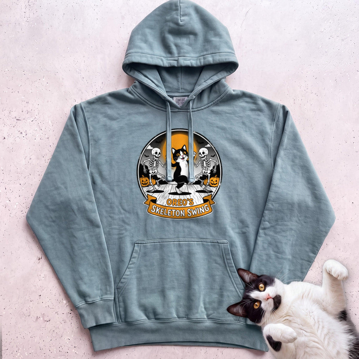Personalized Skeleton Swing Cat Hoodie - Seafoam