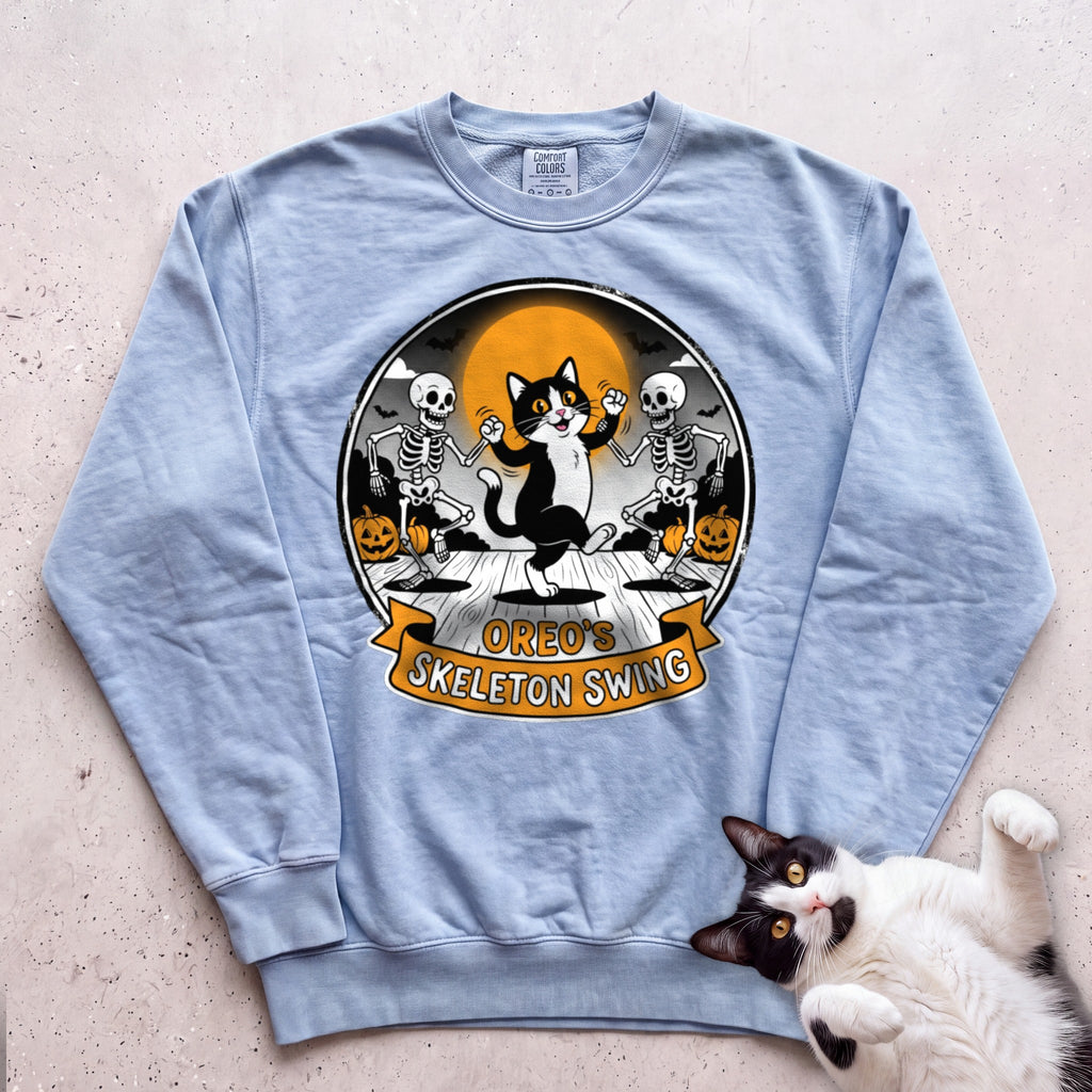 Personalized Skeleton Swing Cat Sweatshirt - Chambray