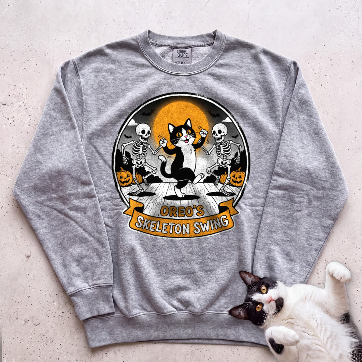 Personalized Skeleton Swing Cat Sweatshirt - Grey