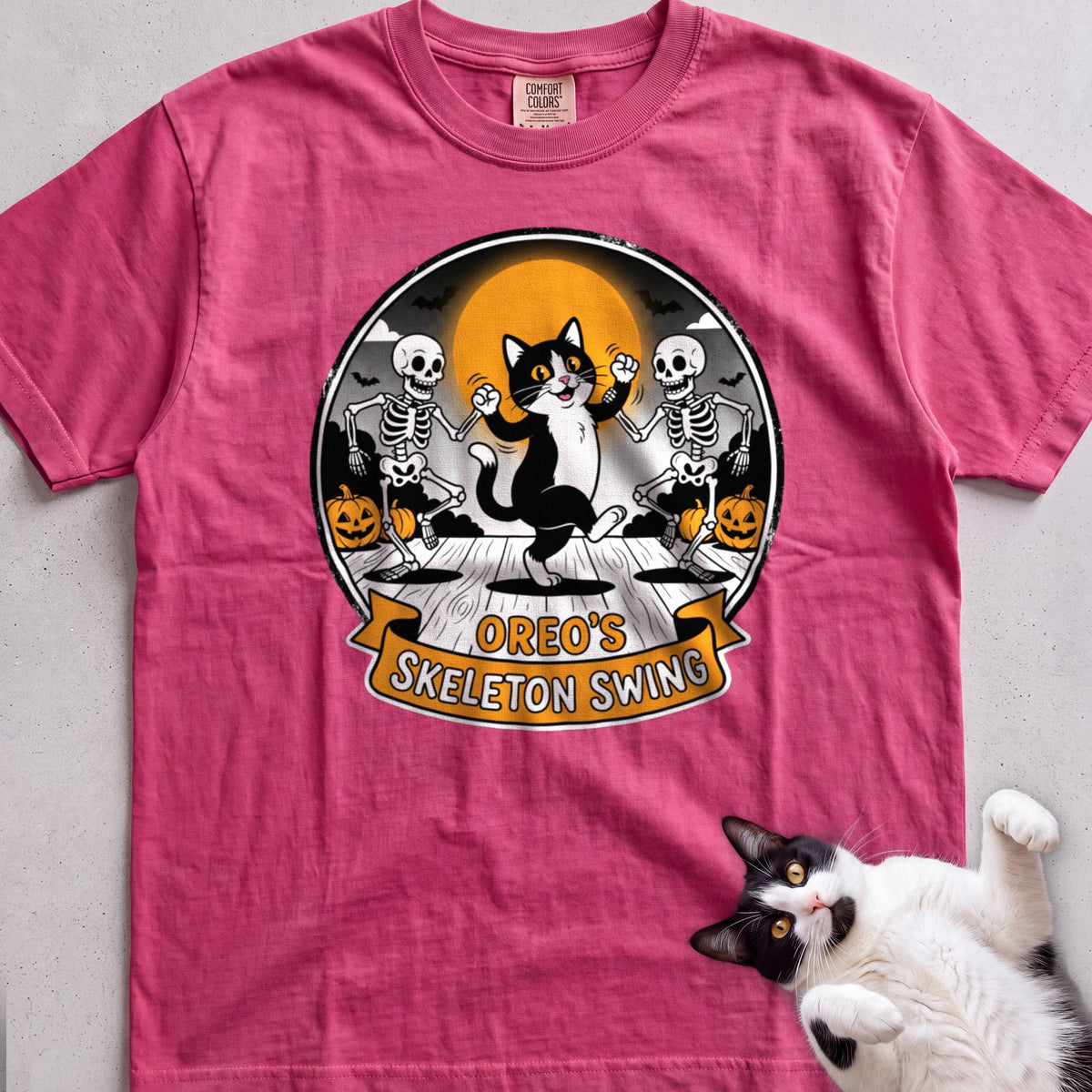 Personalized Skeleton Swing Cat T-Shirt - Crunchberry