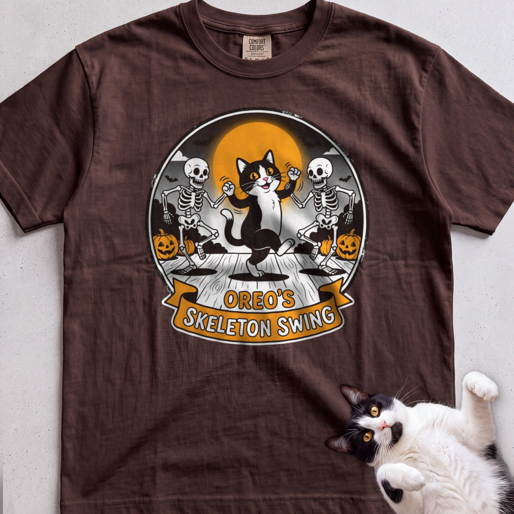 Personalized Skeleton Swing Cat T-Shirt - Espresso