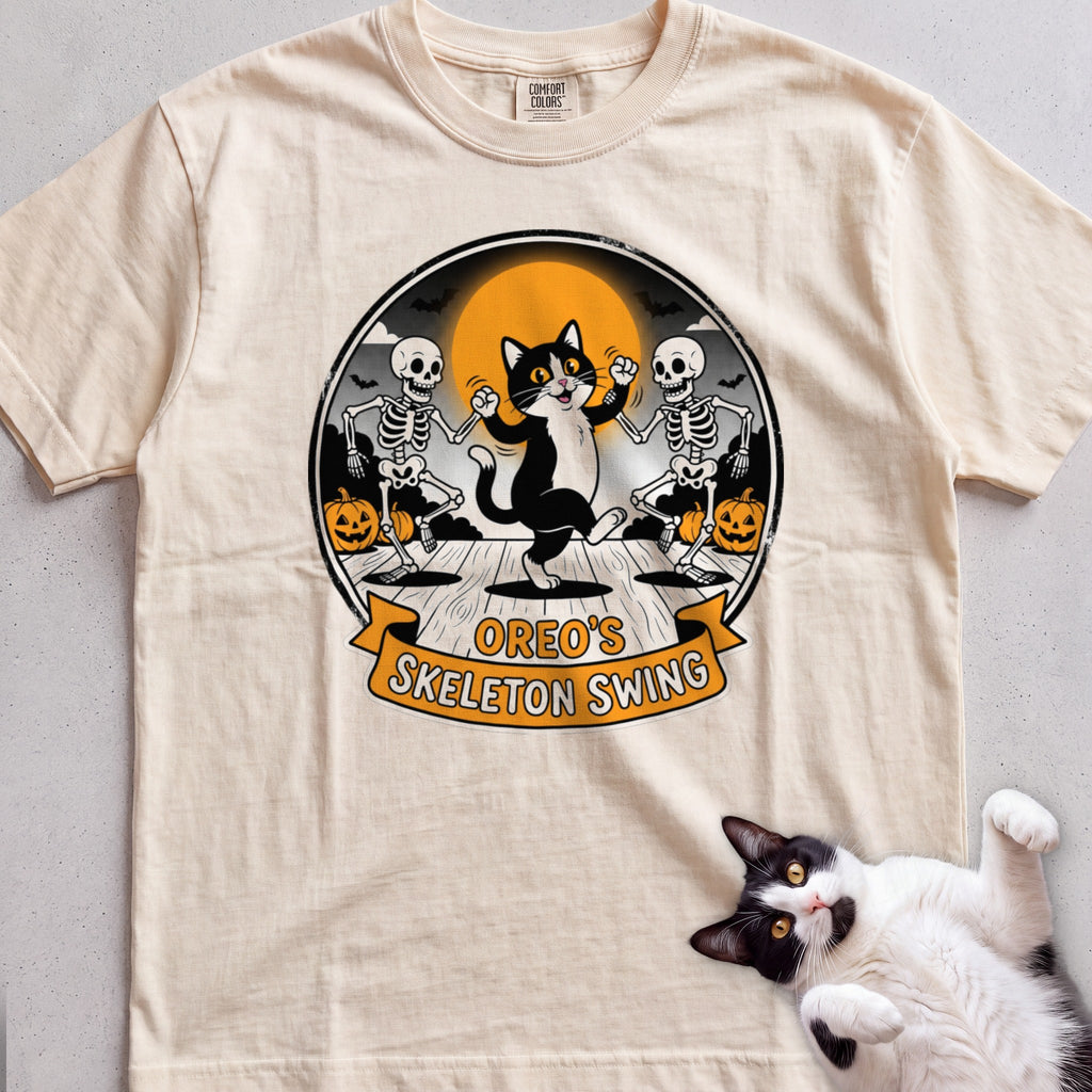 Personalized Skeleton Swing Cat T-Shirt - Ivory
