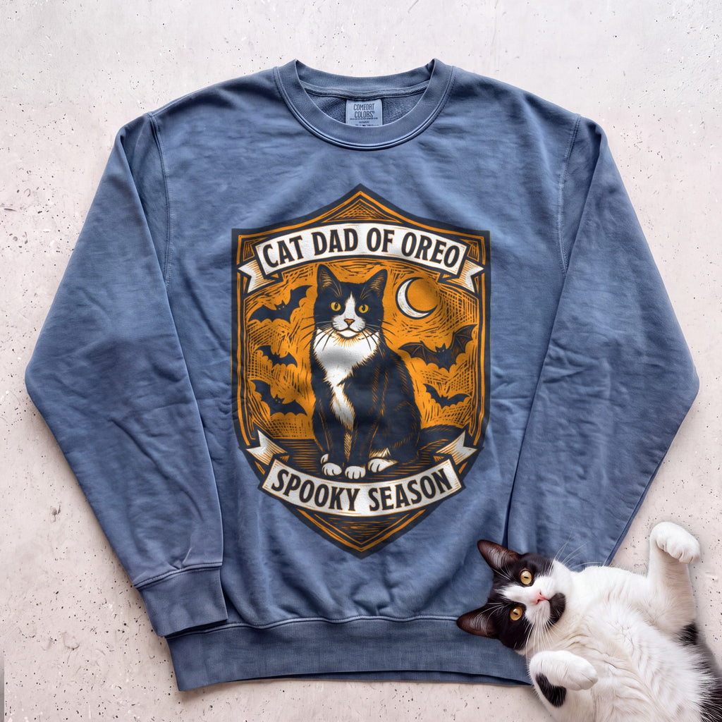 Personalized Spooky Cat Dad Sweatshirt - Blue Jean