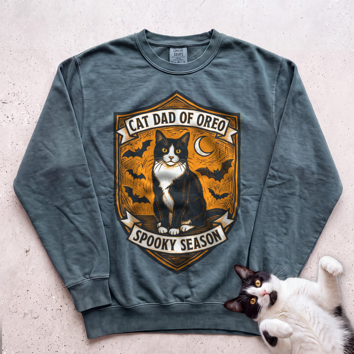 Personalized Spooky Cat Dad Sweatshirt - Blue Spruce